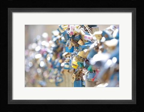 Framed Abundance of Love Padlocks on Railings, Prague Print