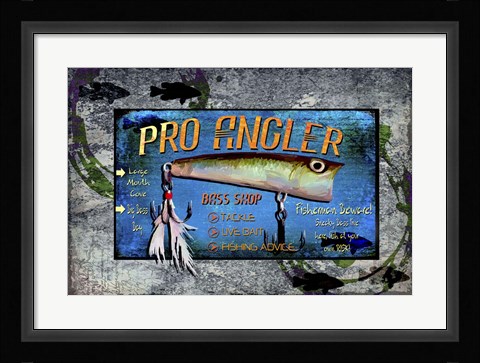 Framed Fishing - Bass Lure Poppy Sign Print