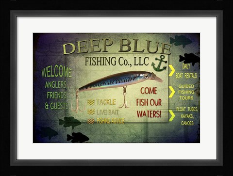 Framed Fishing - Deep Blue LLC sign Print