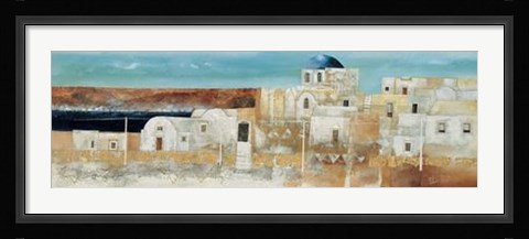 Framed Fulvio Dot - Veduta di Thira Size 39.5x13.75 Print