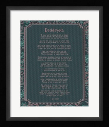 Framed Desiderata Floral Frame Turquoise Print