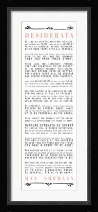 Framed Desiderata Bus Roll Black and Peach Text Print