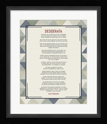 Framed Desiderata Triangle Pattern Frame Blue Print
