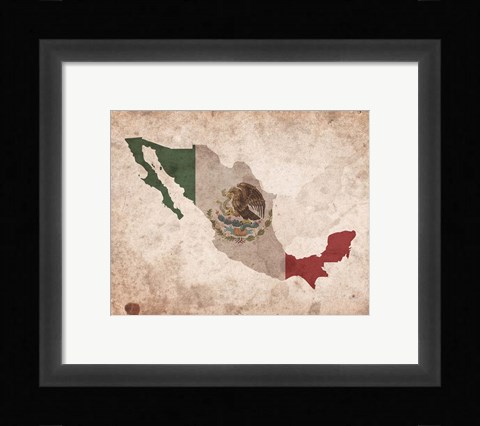 Framed Map with Flag Overlay Mexico Print