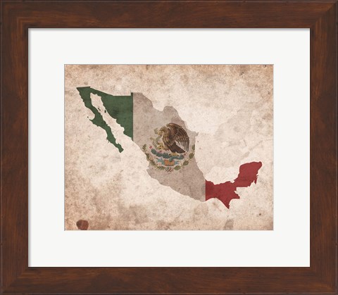 Framed Map with Flag Overlay Mexico Print