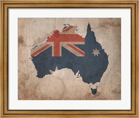 Framed Map with Flag Overlay Australia Print