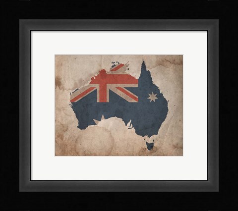 Framed Map with Flag Overlay Australia Print