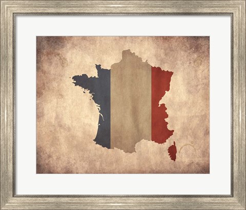 Framed Map with Flag Overlay France Print