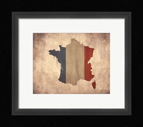 Framed Map with Flag Overlay France Print