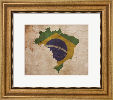 Framed Map with Flag Overlay Brazil Print