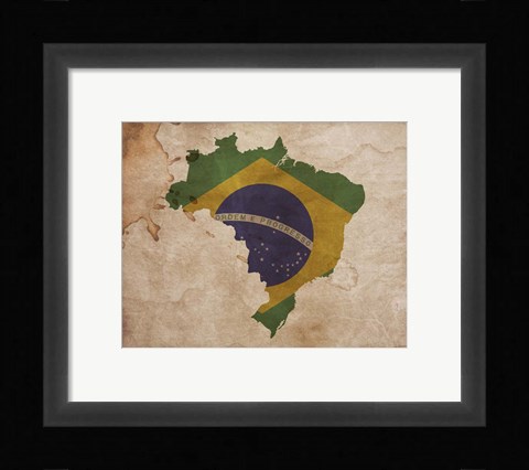 Framed Map with Flag Overlay Brazil Print