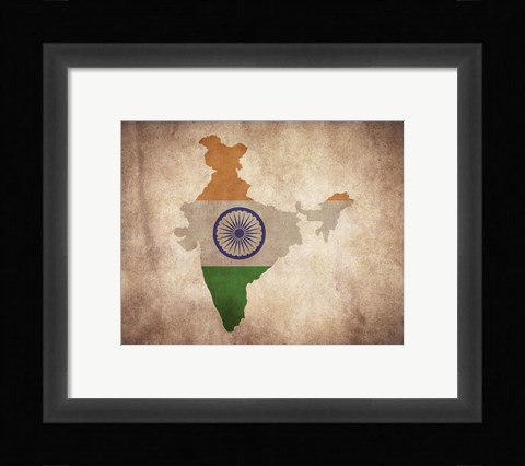 Framed Map with Flag Overlay India Print