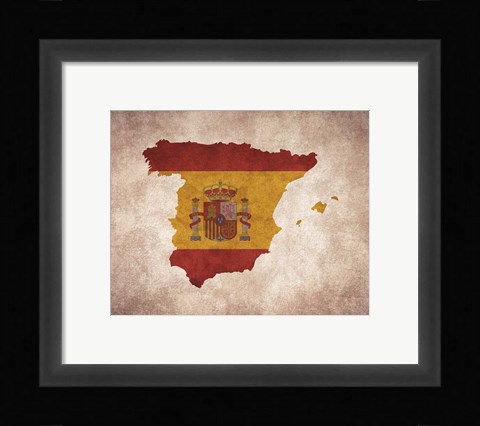 Framed Map with Flag Overlay Spain Print