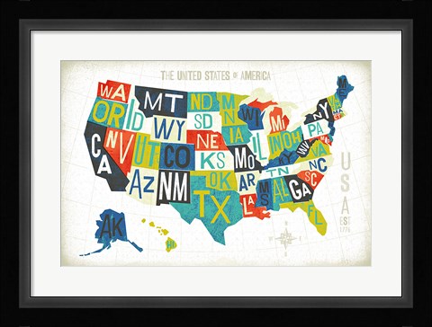 Framed Letterpress USA Map Print