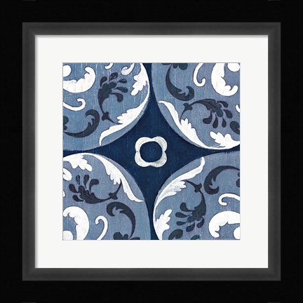 Framed Coast Lines II Indigo and Cream Print