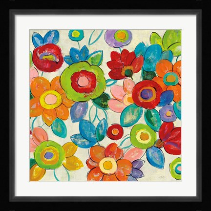 Framed Decorative Flowers Bright Crop Print