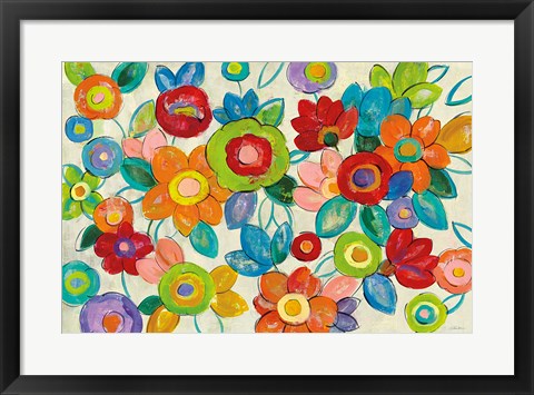Framed Decorative Flowers Bright Print