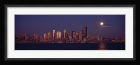 Framed Seattle Skyline at Night, Seattle Print