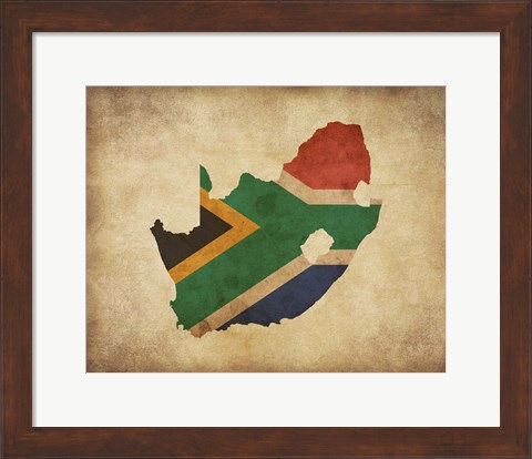 Framed Map with Flag Overlay South Africa Print