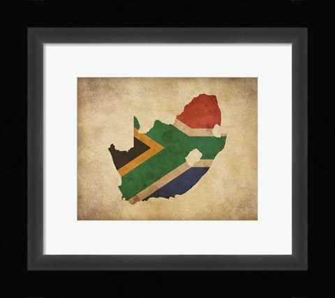 Framed Map with Flag Overlay South Africa Print