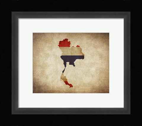 Framed Map with Flag Overlay Thailand Print
