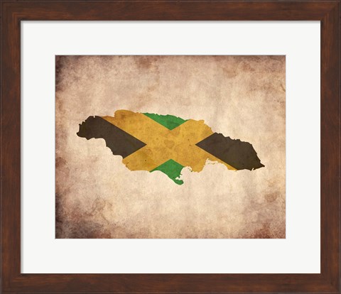 Framed Map with Flag Overlay Jamaica Print