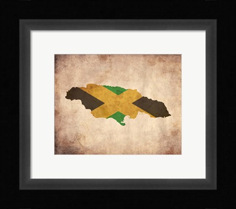 Framed Map with Flag Overlay Jamaica Print