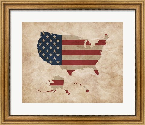 Framed Map with Flag Overlay United States Print