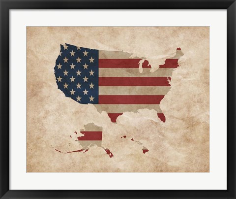 Framed Map with Flag Overlay United States Print