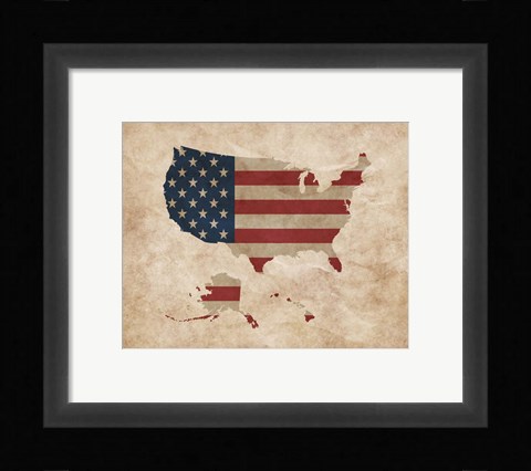 Framed Map with Flag Overlay United States Print