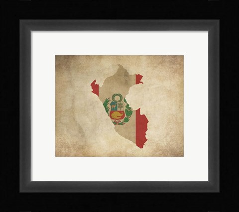 Framed Map with Flag Overlay Peru Print