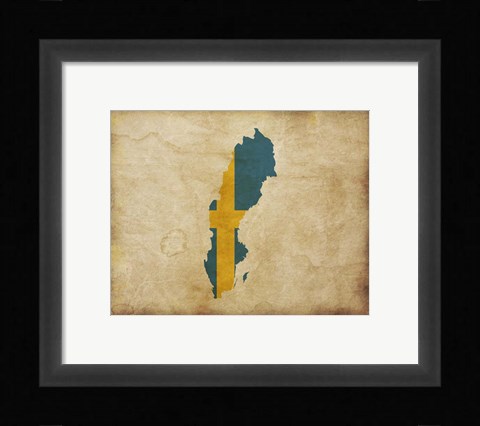 Framed Map with Flag Overlay Sweden Print