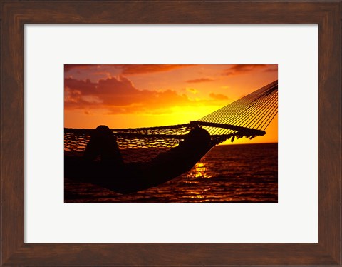 Framed Hammock and Sunset, Denarau Island, Fiji Print