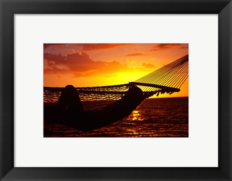 Framed Hammock and Sunset, Denarau Island, Fiji Print