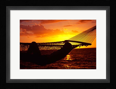 Framed Hammock and Sunset, Denarau Island, Fiji Print