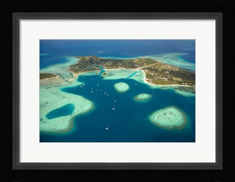 Framed Coral reef and Malolo Lailai Island, Fiji Print