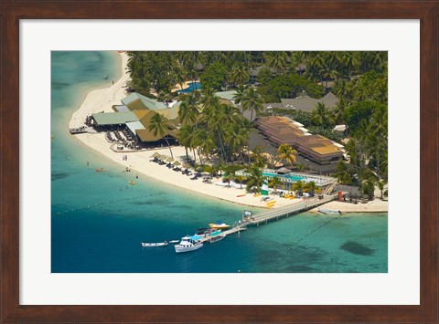 Framed Aerial View of Plantation Island Resort, Malolo Lailai Island, Fiji Print