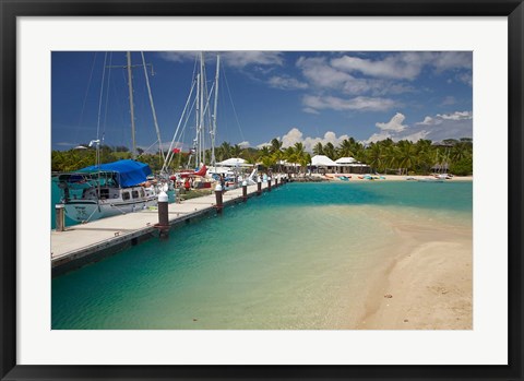 Framed Yachts tied up at Musket Cove Island Resort, Malolo Lailai Island, Mamanuca Islands, Fiji Print