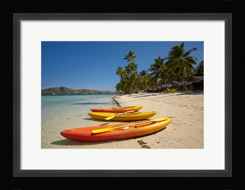Framed Kayaks on the beach, Plantation Island Resort, Malolo Lailai Island, Mamanuca Islands, Fiji Print