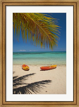 Framed Kayaks on the beach, Mamanuca Islands, Fiji Print