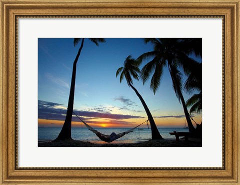 Framed Hammock and sunset, Plantation Island Resort, Malolo Lailai Island, Mamanuca Islands, Fiji Print