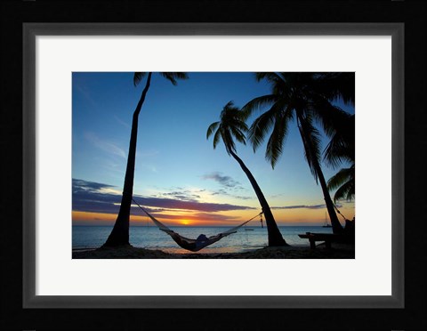 Framed Hammock and sunset, Plantation Island Resort, Malolo Lailai Island, Mamanuca Islands, Fiji Print