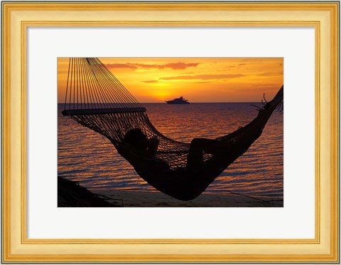 Framed Beach hammock, Plantation Island, Malolo Lailai, Fiji Print