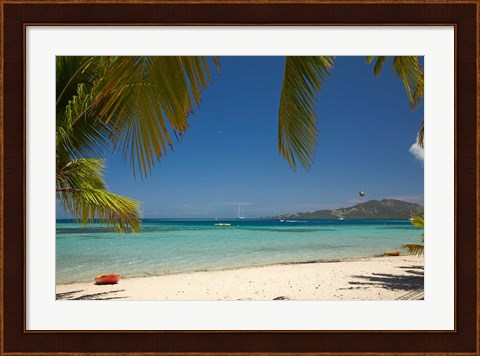 Framed Beach and palm trees, Plantation Island Resort, Malolo Lailai Island, Fiji Print