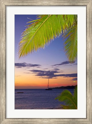 Framed Palm trees and sunset, Plantation Island Resort, Malolo Lailai Island, Mamanuca Islands, Fiji Print