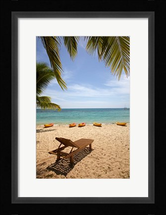 Framed Beach, palm trees and lounger, , Fiji Print