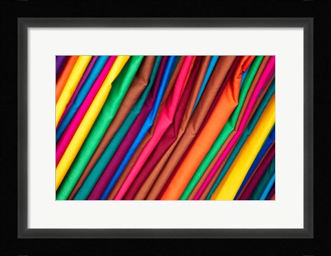 Framed Brightly colored material at Suva Flea Market, Suva, Viti Levu, Fiji Print