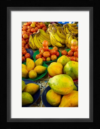 Framed Pawpaw/Papaya, tomatoes and bananas, Sigatoka Produce Market, Sigatoka, Coral Coast, Viti Levu, Fiji Print