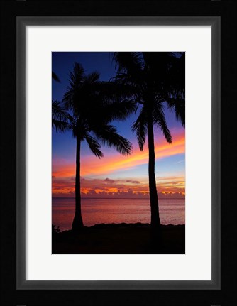 Framed Sunset and palm trees, Coral Coast, Viti Levu, Fiji Print