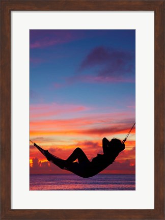 Framed Woman in hammock at sunset, Coral Coast, Viti Levu, Fiji Print